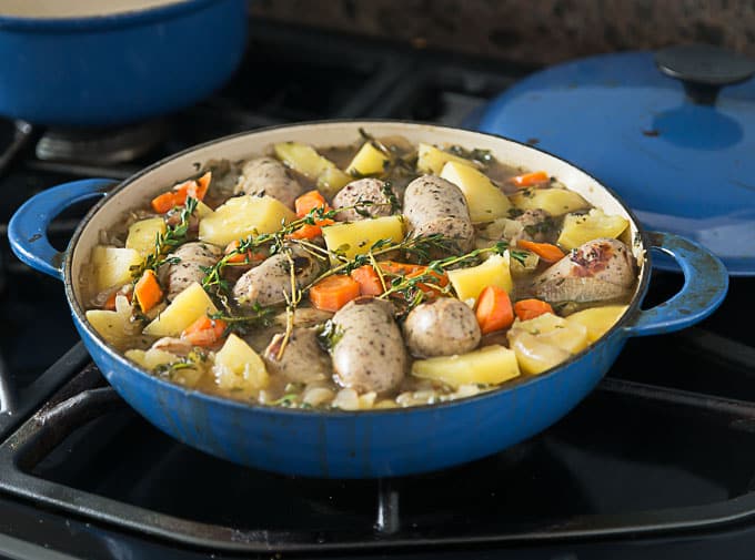 Easy and delicious Dublin Coddle recipe simmering on the stove | ethnicspoon.com