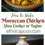 A super easy dish to make with exotic flavors. Moroccan Chicken Tagine recipe: 5 star easy North African dish cooked in a clay vessel or slow cooker. A nice ethnic alternative to chicken stew. | ethnicspoon.com