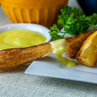 Fried yuca strips with garlic aioli
