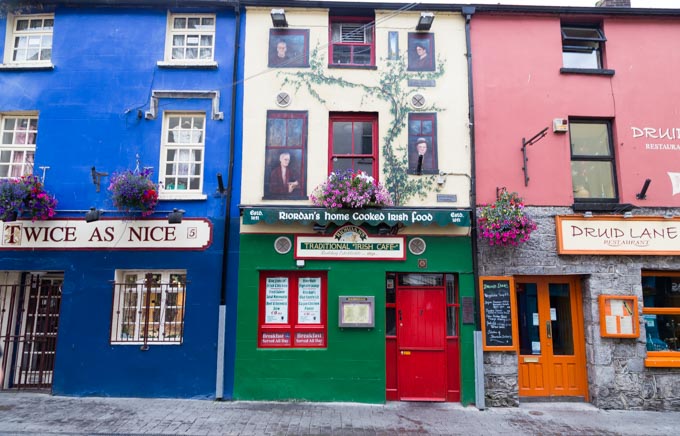 Shops on the streets of Galway, Ireland.