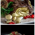 Traditional French buche de noel Christmas cake with almond cream filling. | ethnicspoon.com