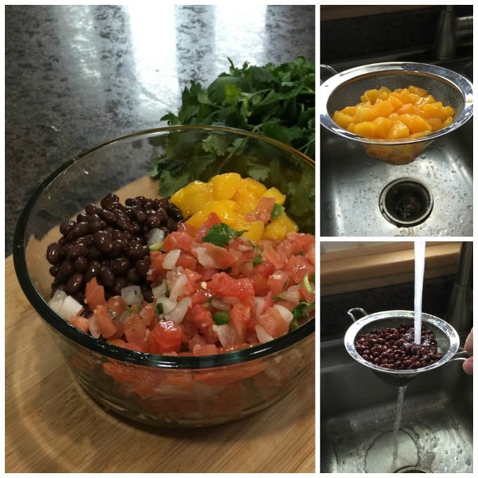 step by step instructions on how to make mango black bean pico 