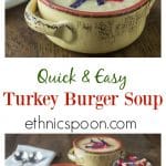 A creamy rich turkey cheese burger soup with onions potatoes, carrots and jalapeno. A lighter version of the popular cheeseburger soup.| ethnicspoon.com