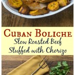 How to make Cuban boliche: A marinated roasted beef stuffed with chorizo and olives then show roasted. A great recipe for the slow cooker. | ethnicspoon.com