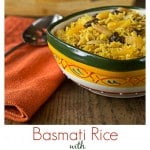 Sweet and savory basmati rice with almonds, apricots dates and sazon with saffron. A super simple dish with fantastic flavors! | ethnicspoon.com