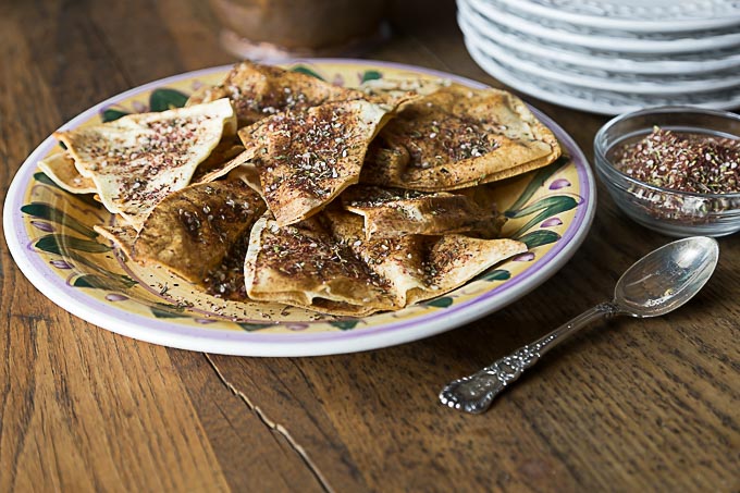 pita chips with zatar on a plate