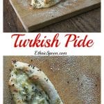 Pide: A savory Turkish bread baked with a variety of ingredients. Try some feta, mozzarella, and parsley. You can add tomato, spinach, egg or ground seasoned lamb if you like. | ethnicspoon.com