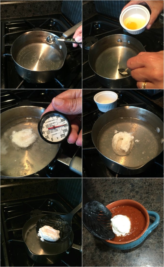 Steps to make the perfect poached egg for eggs in purgatory. Add 1 tsp vinegar, allow temperature to hit 180f. Swirl the water with a spoon as you drop in the egg. Cook for about 4 minutes. | ethnicspoon.com