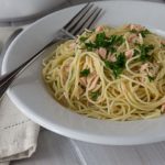 A rich creamy sauce with salmon, dill and angel hair pasta with a little cayenne kick! This pasta is AMAZING! A quick and easy weeknight meal too! So Good! | ethnicspoon.com