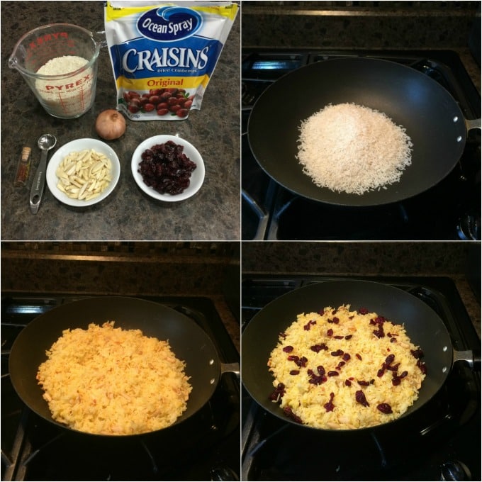 steps for making saffron rice with cranberries