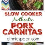 Slow cooker tender and delicious with a nice crispy finish! You will love these authentic Mexican pork carnitas! Super easy to make in the slow cooker and then crisp up in the oven. | ethnicspoon.com