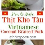 Tender and delicious morsels of pork braised in coconut sauce. You will love Thit Kho Tau a traditional Vietnamese dish that is a popular for the Tet holiday and so easy to make! | ethnicspoon.com