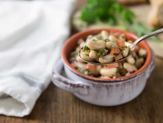 a spoonful of bean salad