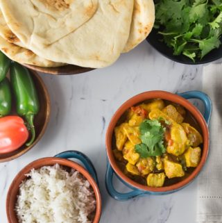 How about a spicy Indian dish from the southwestern coast of India? You will love this spicy and sweet chicken xacuti recipe. The exotic flavors come alive when blended with coconut milk. This dish is easy to make and includes turmeric, star anise, ginger, cardamom, chili powder, coriander, tamarind juice and fenugreek. This makes a really tender and delicious stewed chicken dish with a creamy and spicy sauce. This is great when served with basmati rice or naan bread. | ethnicspoon.com