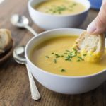 I love fall flavors and a soup like this is so good! Creamy rich and oh so filling, you will love this squash soup with delicious fall flavors. This soup is sweet, savory and you can make a tasty meal with nice crusty bread. | ethnicspoon.com