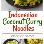Get your noodle on! Rice noodles with a spicy kick! Indonesian curry brings a a spicy flavor to the table with a rich sauce. The sweet flavor of coconut with spicy curry and tamarind has a nice contrast of flavors. #ricenoodle #curry #indonesianfood #shrimp #spicyfood #noodles | ethnicspoon.com