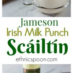 Irish scailtin or milk punch is a whiskey drink you must try! Here is a favorite Saint Patrick’s Day cocktail that will warm you up on a cold March 17th! The scailtin is a hot toddy stye cocktail make with Jameson or another Irish whiskey, milk, cinnamon, ginger, honey and a little nutmeg. This is like comfort food in a cocktail ! #irishwhiskey #milkpunch #whiskey #cocktails | ethnicspoon.com