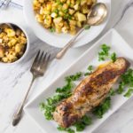 Marinated pork loin served with a spicy apple, bacon and maple syrup chutney. The flavor combination is one you will love. This chutney brings spicy, salty and sweet flavors served over tender slices of pork loin. | ethnicspoon.com