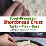 Collage of photos showing shortbread crust pressing into tart pan.