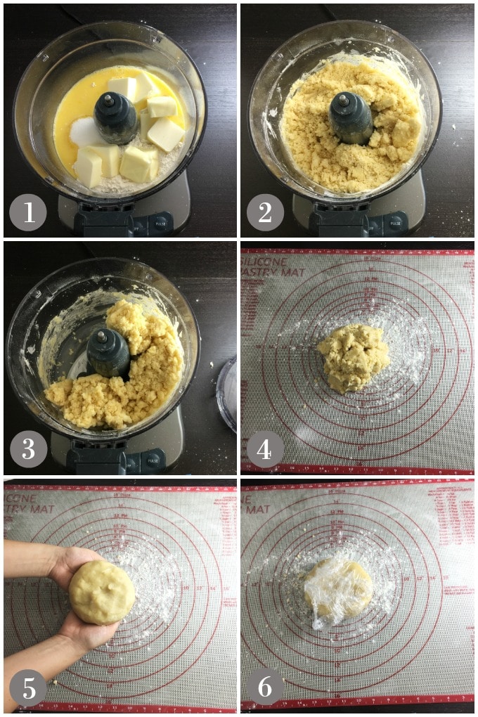A collage of photos showing steps to make the crust for blueberry crostata.