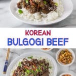 A collage of dishes showing rice with Korean bulgogi beef and text overlays.
