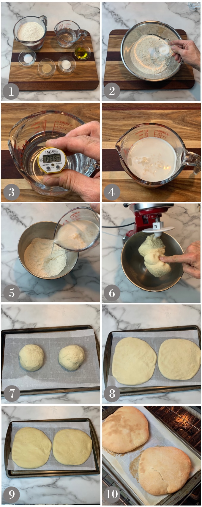 A collage of photos showing the step to make Moroccan khobz bread.