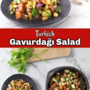 Two photos of Turkish gavurdagi salad with a text overlay.