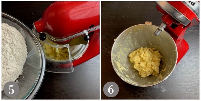 A photo showing adding flour to Irish butter shortbread cookies.