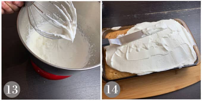 A photo showing making the whipped cream topping for tres leches cake.