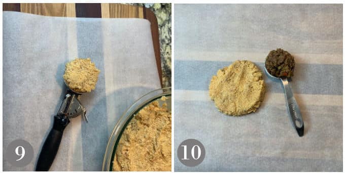 Photos showing a scoop of the dough and filling.