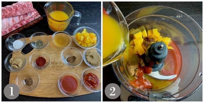 A photo showing the ingredient to make mango habanero ribs and mango habanero rib sauce.