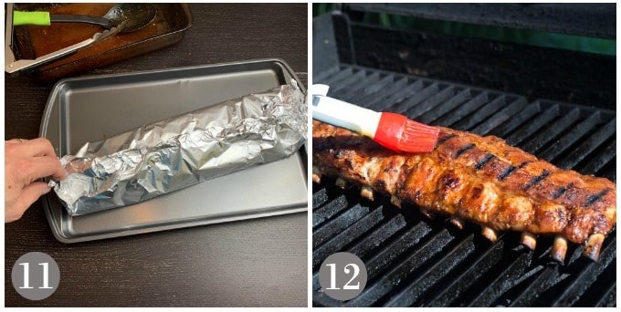 A photo showing how to seal the ribs in foil for the oven and then grilling.