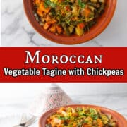 A collage of photos showing Moroccan vegetable tagine dishes with text overlay.