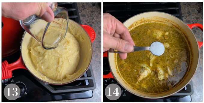 A photos showing the finished fufu and the finished African pepper soup.