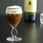 A photo of Irish coffee in a glass from Foynes Ireland.