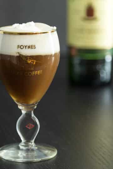 A photo of Irish coffee in a glass from Foynes Ireland.