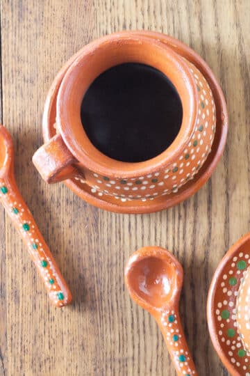 Mexican style coffee cups with cafe de olla.