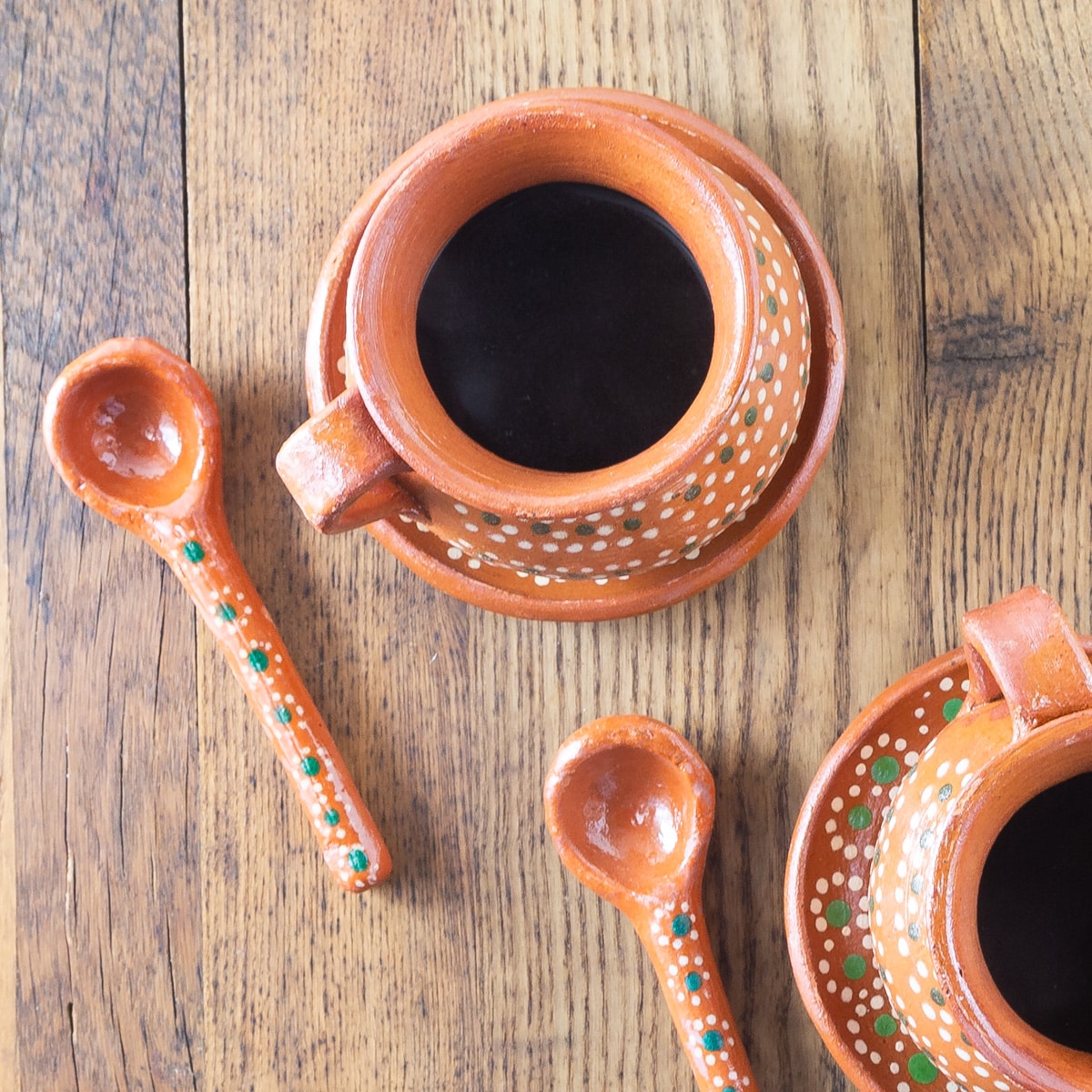 Mexican style coffee cups with cafe de olla.