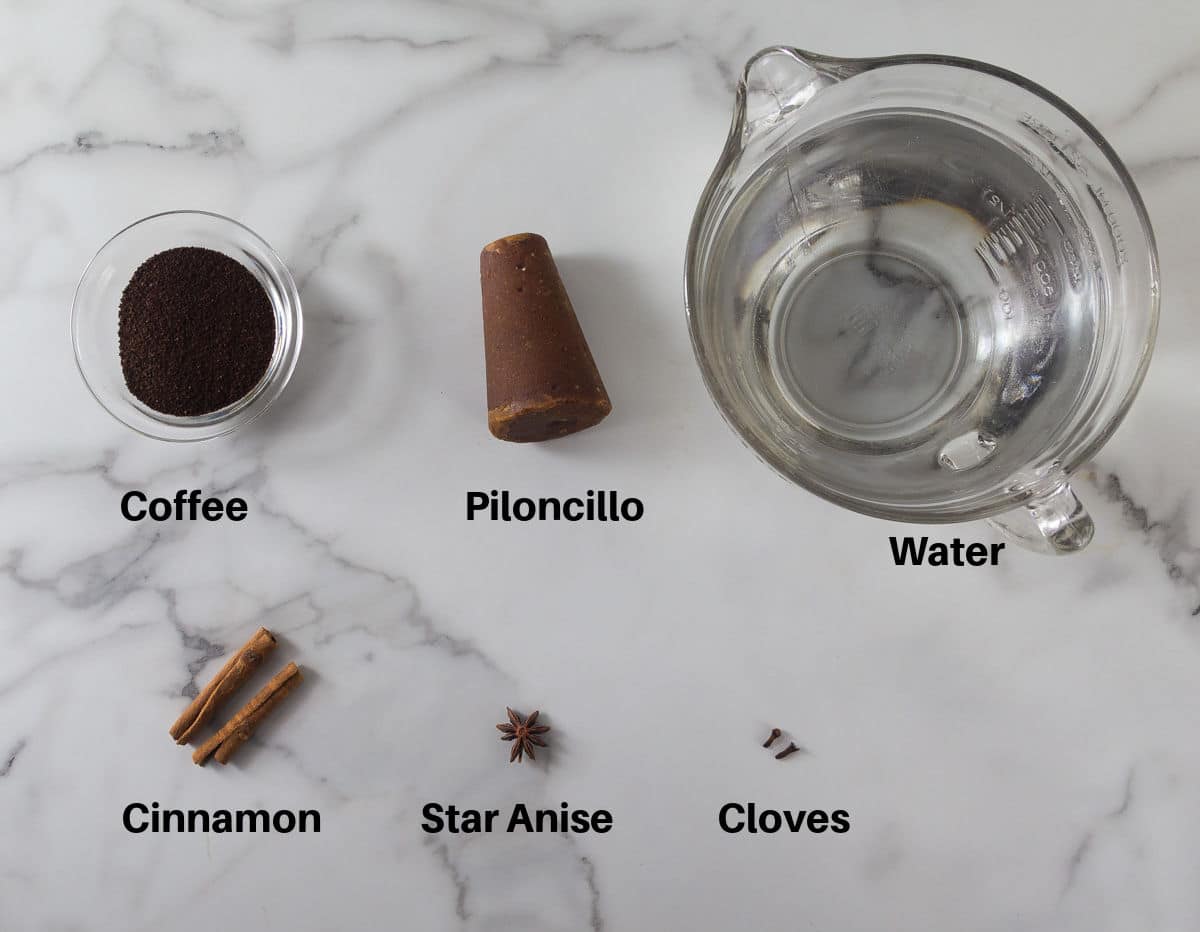 A photo of the ingredients to make cafe de olla.