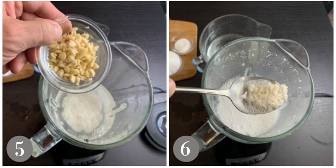 A photo of chopped almonds and blending with rice.