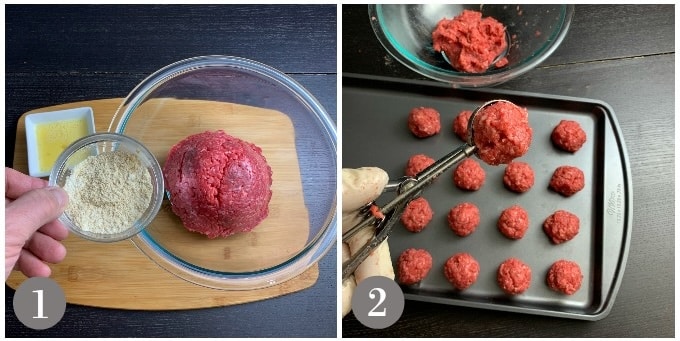 A photo of lamb meat and forming into balls.
