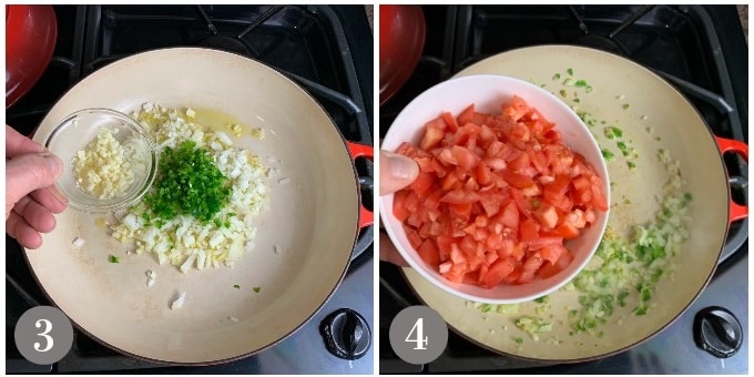 A photo of sautéing vegetables in a pan.