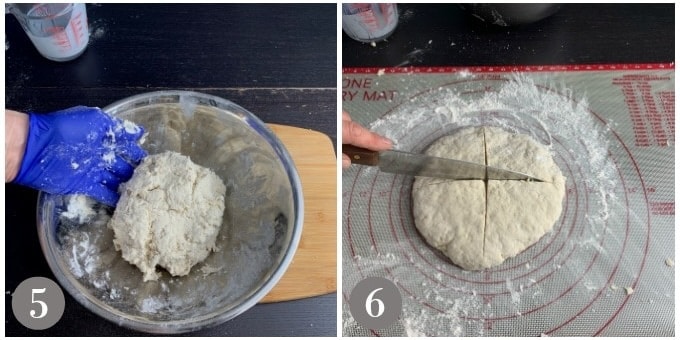 A photo of the dough after the buttermilk has been added and forming a loaf.
