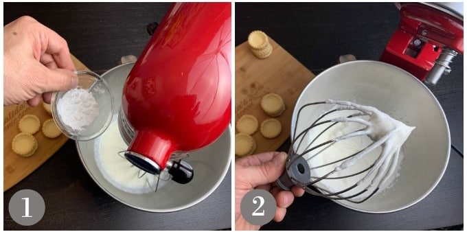 A photo showing whipping heavy cream with powdered sugar.