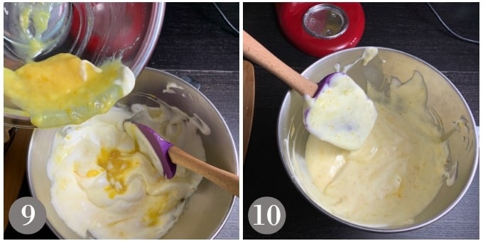 A photo of folding the filing into the egg whites.