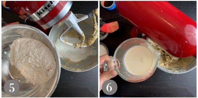 A photo showing adding the flour to the batter and evaporated milk.