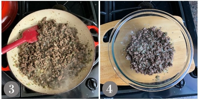 A photo of the cooked beef and cooling in a bowl.