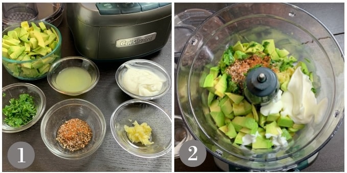 A photo of the ingredients to make avocado crema.