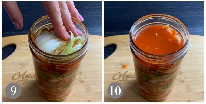 A photo showing adding the mixture to a jar and submerging into the liquid.