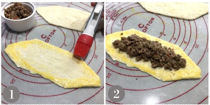 A photo of the dough rolled out to make lamb fatayer.